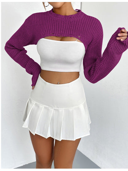 Distressed Long Sleeve Cropped Sweater - Fashion Finder Hub