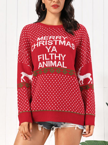 Christmas Element Round Neck Sweater - Fashion Finder Hub