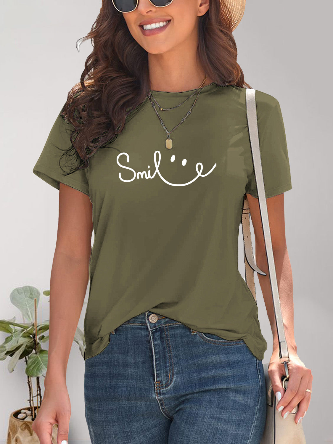 SMILE Round Neck Short Sleeve T-Shirt - Fashion Finder Hub