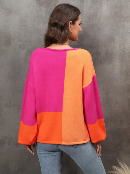 Color Block Round Neck Sweater - Fashion Finder Hub