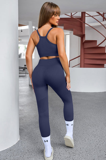 Tank Cropped Active Top and Pants Set - Fashion Finder Hub