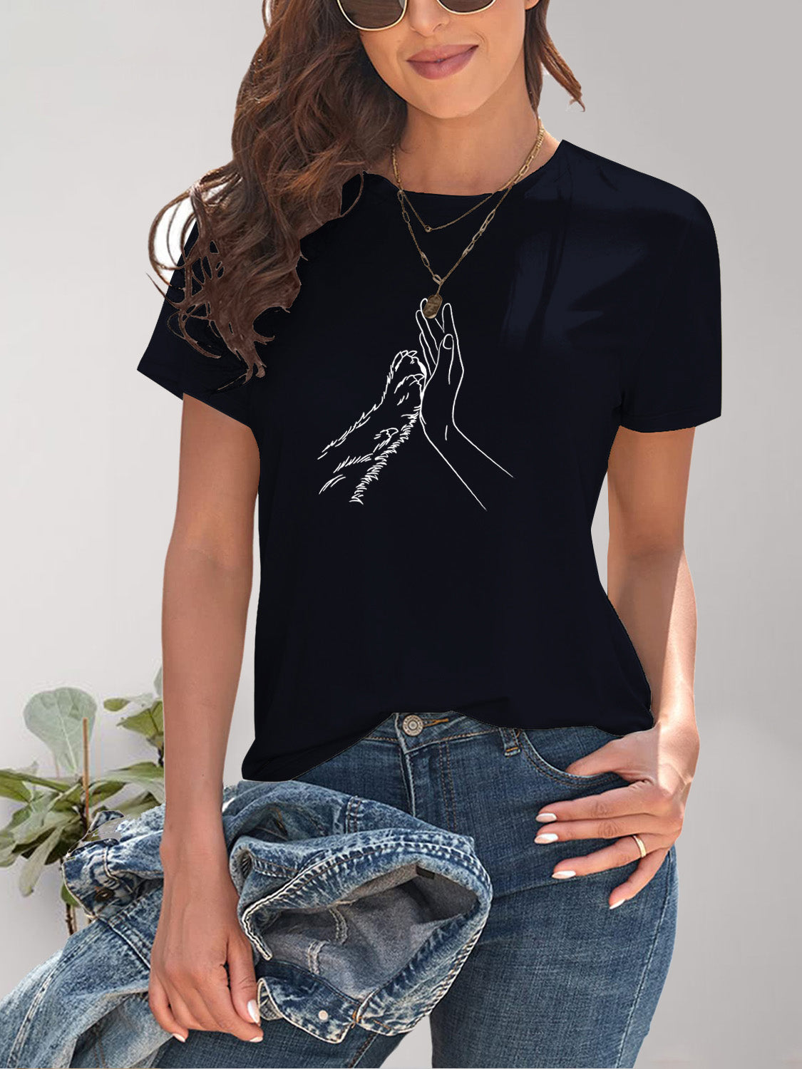 Graphic Round Neck Short Sleeve T-Shirt - Fashion Finder Hub