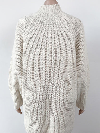Mock Neck Dropped Shoulder Sweater Dress - Fashion Finder Hub