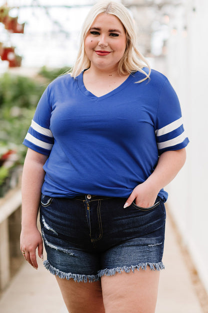 Plus Size Striped V-Neck Tee Shirt - Fashion Finder Hub