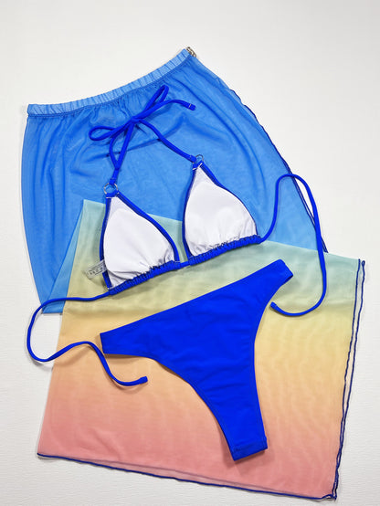 Gradient Halter Neck Three-Piece Swim Set - Fashion Finder Hub
