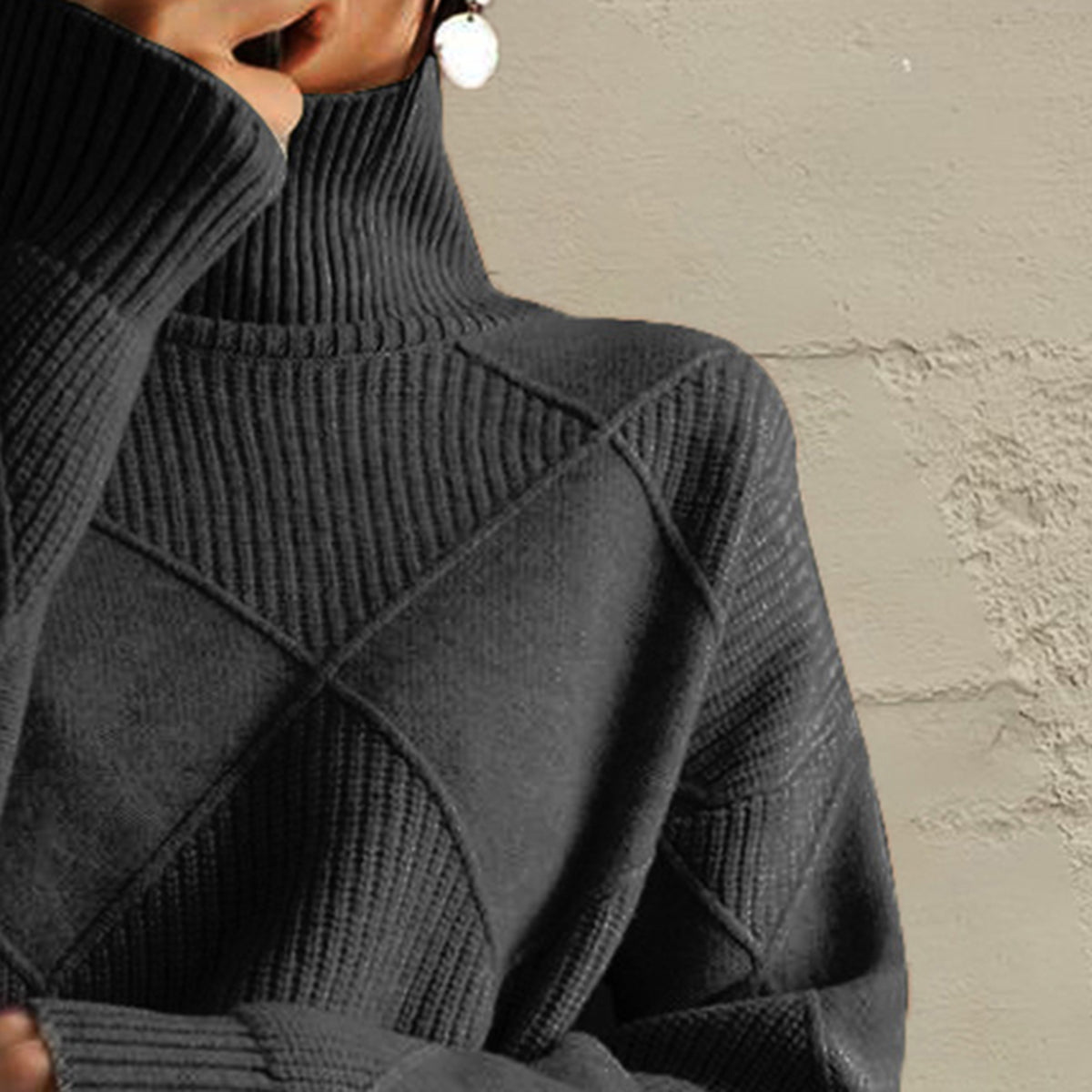 Geometric Turtleneck Long Sleeve Sweater - Fashion Finder Hub