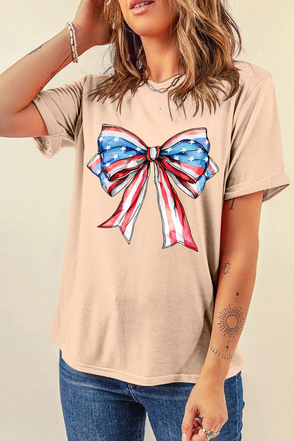 Bow Graphic Round Neck Short Sleeve T-Shirt - Fashion Finder Hub