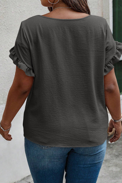 Plus Size Ruffled Round Neck Short Sleeve Blouse - Fashion Finder Hub