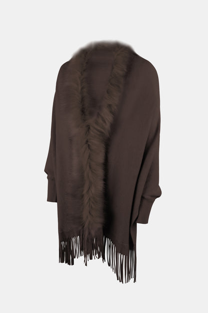 Fringe Open Front Long Sleeve Poncho - Fashion Finder Hub