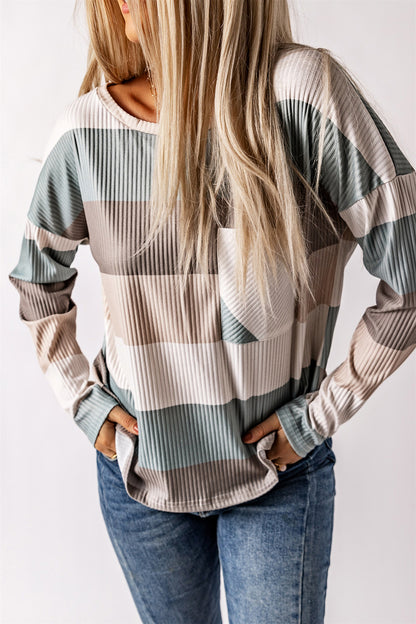 Wide Stripe Top with Pocket - Fashion Finder Hub