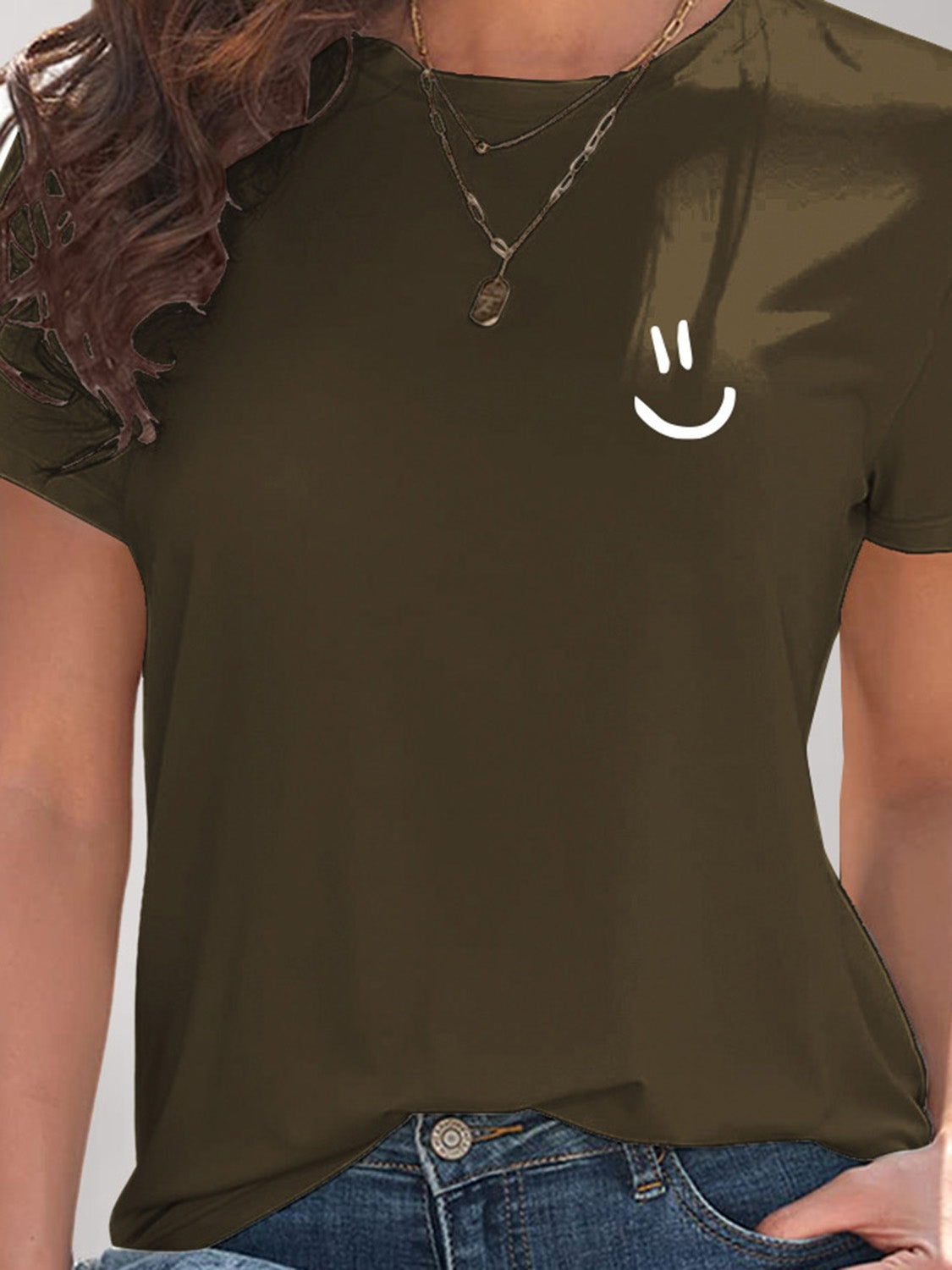 Smile Graphic Round Neck Short Sleeve T-Shirt - Fashion Finder Hub