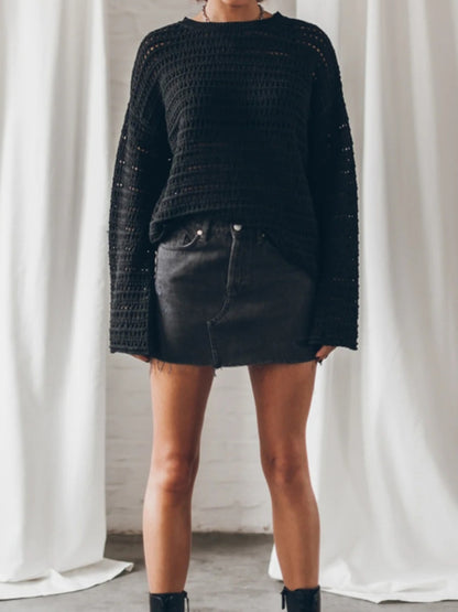 Openwork Round Neck Dropped Shoulder Knit Top - Fashion Finder Hub