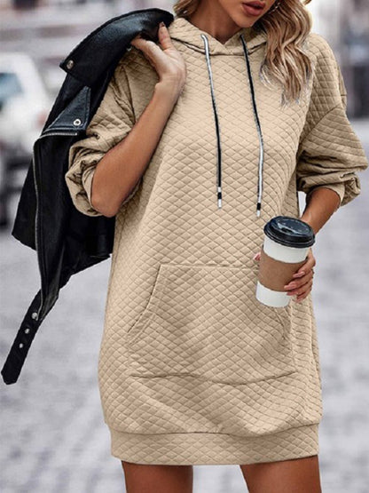 Textured Drawstring Tunic Hoodie - Fashion Finder Hub