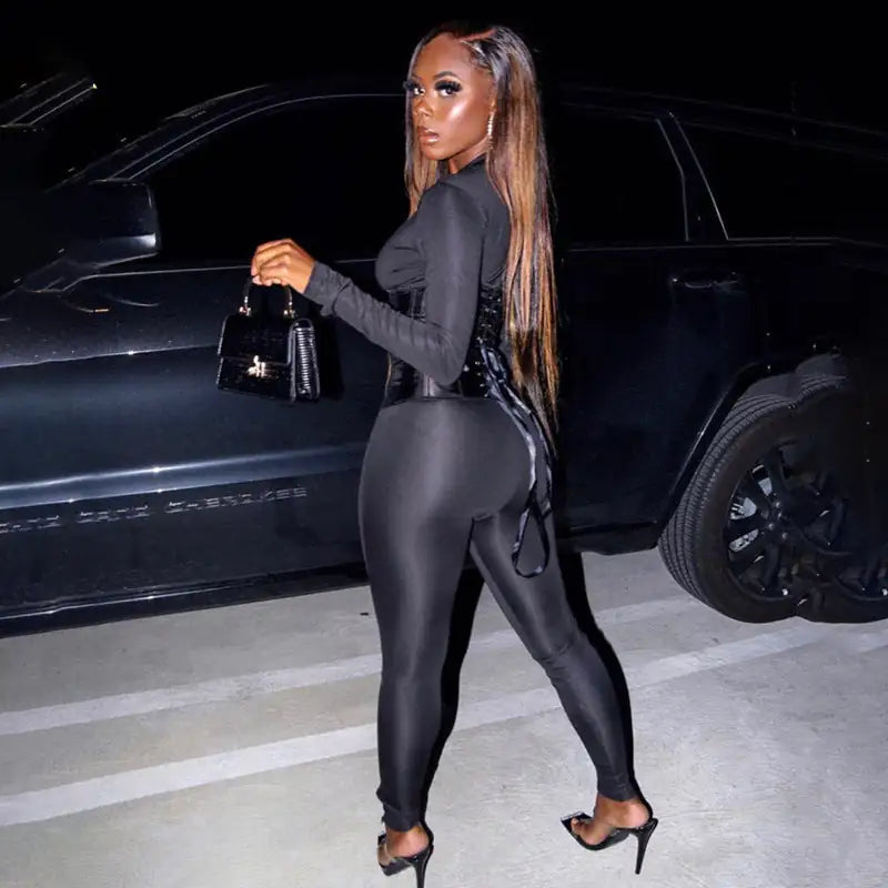 Snatched Corset Zip Up Jumpsuit