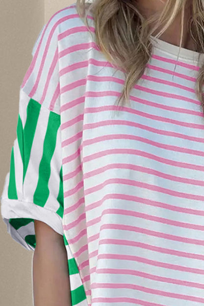 Striped Round Neck Dropped Shoulder T-Shirt - Fashion Finder Hub