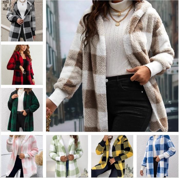 Loose Plaid Color Stitching Knitted Cardigan Sweater