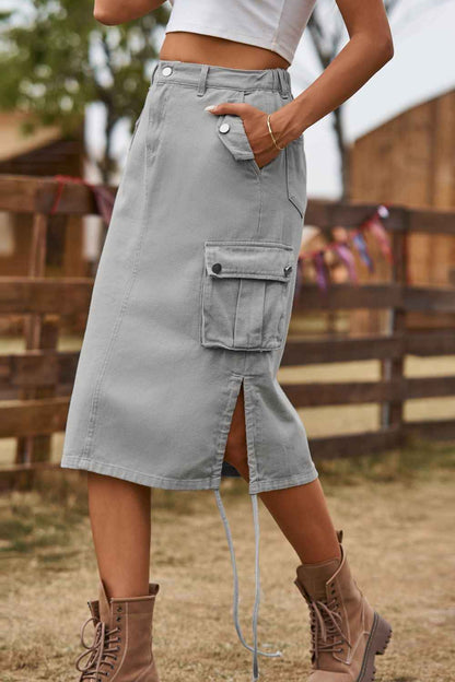 Drawstring Denim Cargo Skirt - Fashion Finder Hub