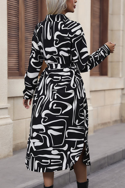 Printed Tie Front Collared Neck Slit Shirt Dress - Fashion Finder Hub