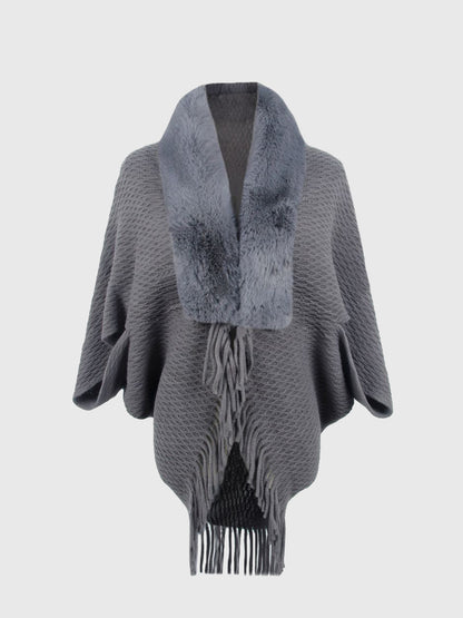 Open Front Fringe Hem Poncho - Fashion Finder Hub