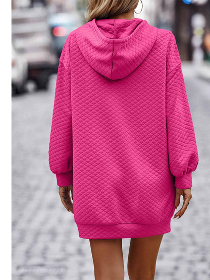 Textured Drawstring Tunic Hoodie - Fashion Finder Hub