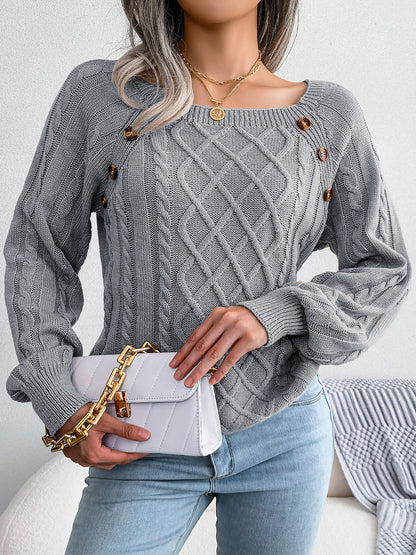 Decorative Button Cable-Knit Sweater - Fashion Finder Hub