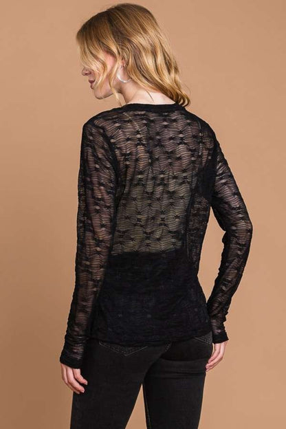 Culture Code Full Size Round Neck Mesh Perspective Top - Fashion Finder Hub
