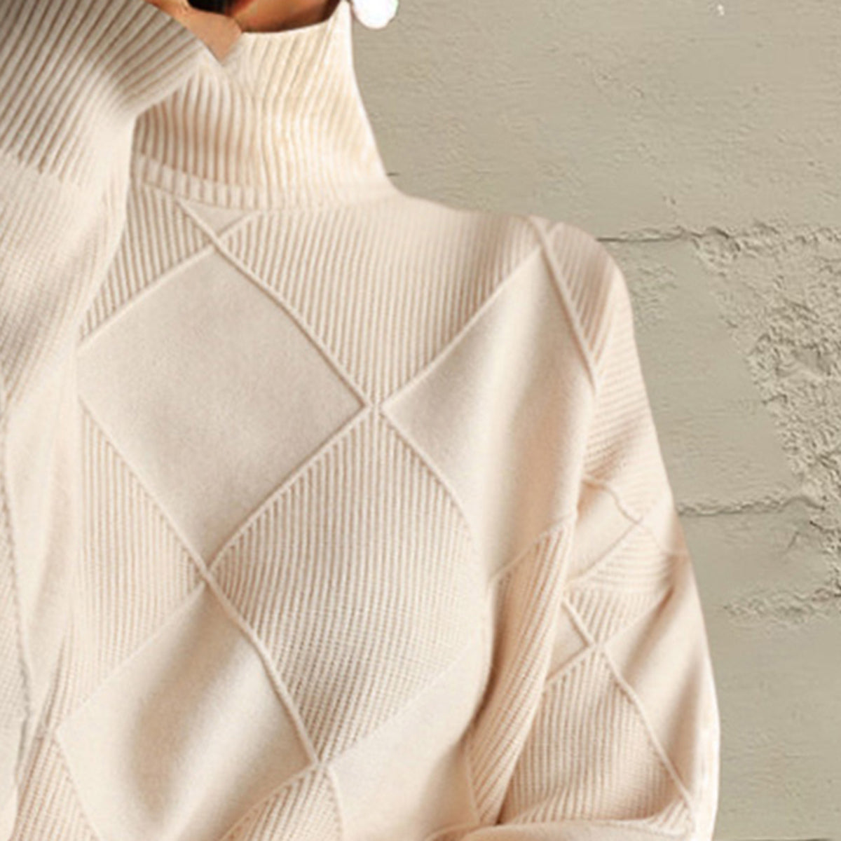 Geometric Turtleneck Long Sleeve Sweater - Fashion Finder Hub