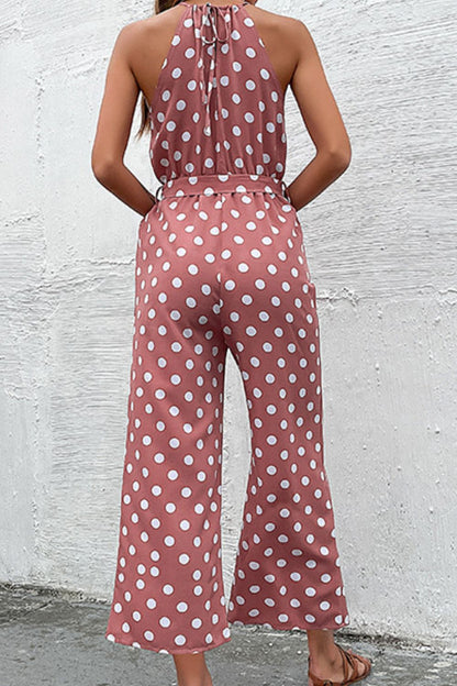Polka Dot Grecian Wide Leg Jumpsuit - Fashion Finder Hub