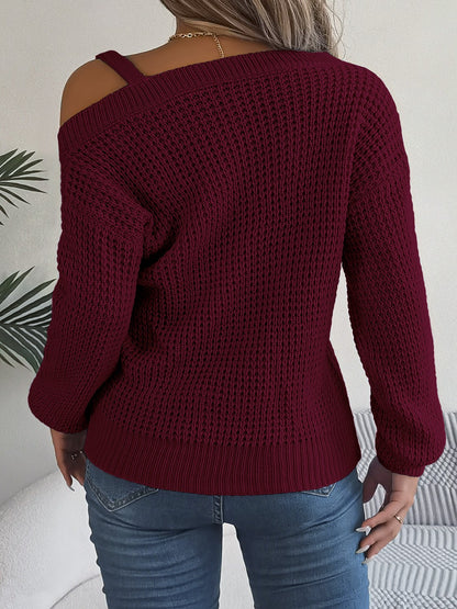 Asymmetrical Neck Long Sleeve Sweater - Fashion Finder Hub