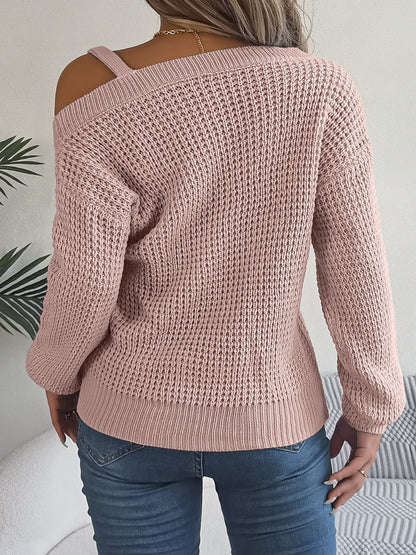 Asymmetrical Neck Long Sleeve Sweater - Fashion Finder Hub