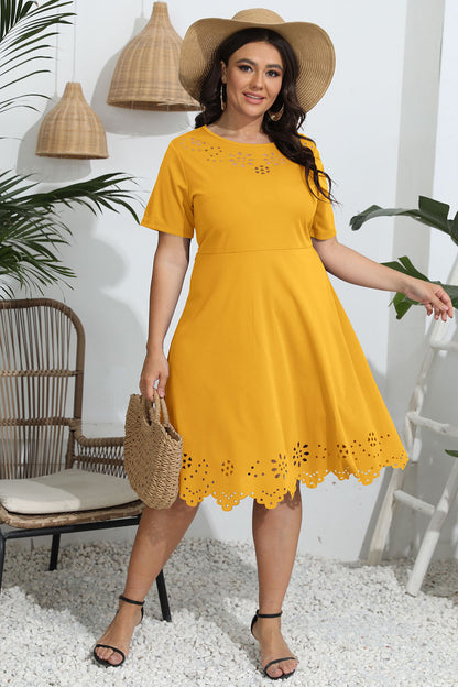 Plus Size Round Neck Openwork Dress - Fashion Finder Hub