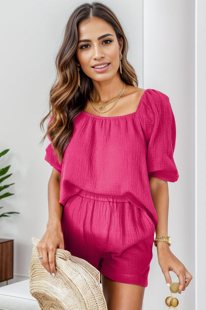Square Neck Half Sleeve Top and Shorts Set - Fashion Finder Hub