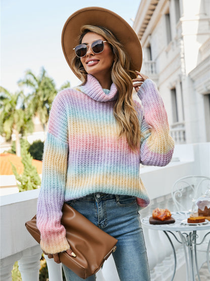 Contrast Turtleneck Dropped Shoulder Sweater - Fashion Finder Hub