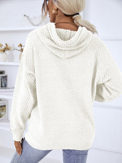 Texture Drawstring Long Sleeve Hooded Sweater - Fashion Finder Hub