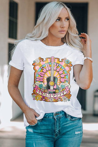 Graphic Round Neck Short Sleeve T-Shirt - Fashion Finder Hub