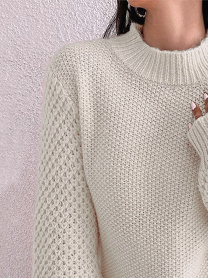 Openwork Mock Neck Long Sleeve Sweater - Fashion Finder Hub