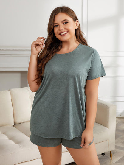 Plus Size Round Neck Short Sleeve Two-Piece Loungewear Set - Fashion Finder Hub