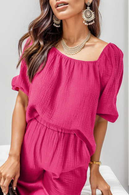 Square Neck Half Sleeve Top and Shorts Set - Fashion Finder Hub