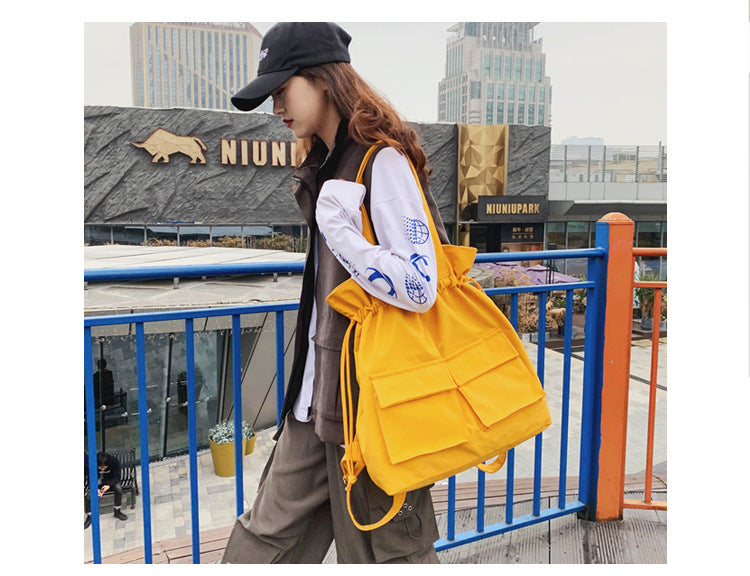 Fashion Work Clothes Drawstring Canvas Raw Shoulder Bag