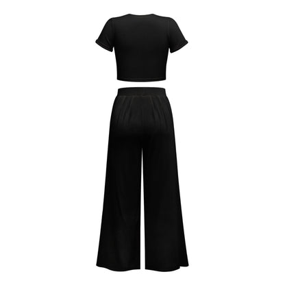 Women's  Fashion Commuter Home Ladies T-shirt Wide Leg Mopping Pants Set