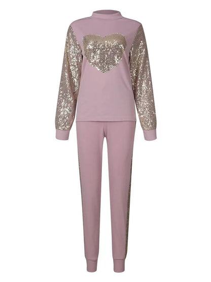 Women's Khaki Love Sequins Casual Suit