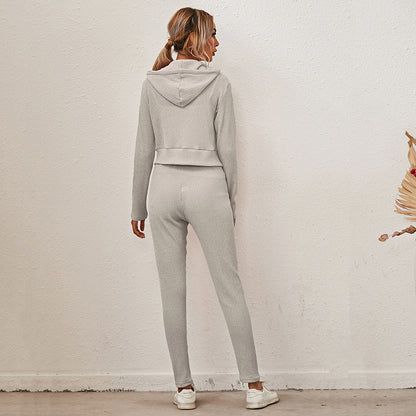 women's hooded cardigan long sleeve zipper casual suit
