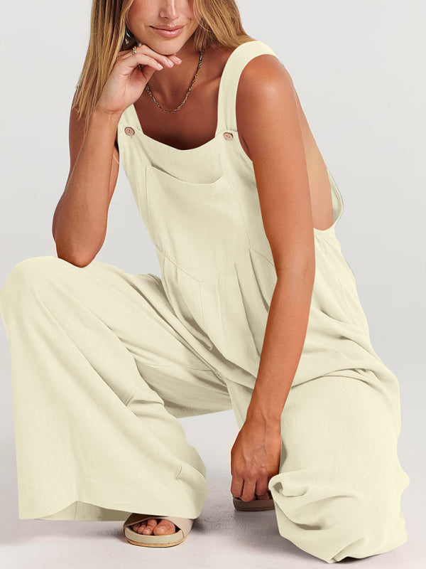 Women's cotton and linen loose casual all-match one-piece wide-leg overalls trousers