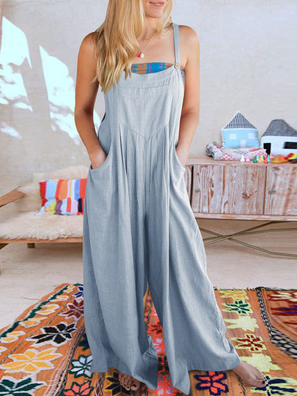 Women's cotton and linen loose casual all-match one-piece wide-leg overalls trousers