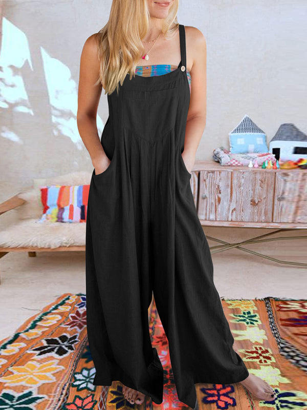 Women's cotton and linen loose casual all-match one-piece wide-leg overalls trousers