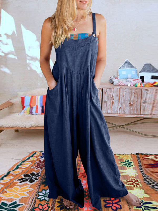 Women's cotton and linen loose casual all-match one-piece wide-leg overalls trousers