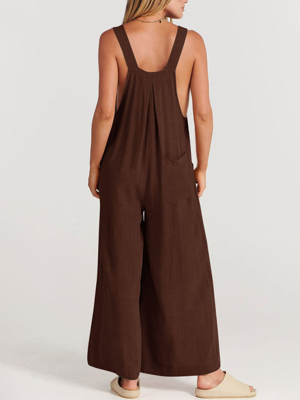 Women's cotton and linen loose casual all-match one-piece wide-leg overalls trousers