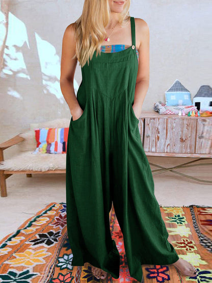 Women's cotton and linen loose casual all-match one-piece wide-leg overalls trousers