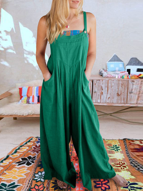 Women's cotton and linen loose casual all-match one-piece wide-leg overalls trousers