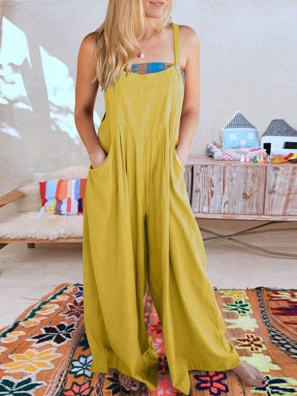 Women's cotton and linen loose casual all-match one-piece wide-leg overalls trousers